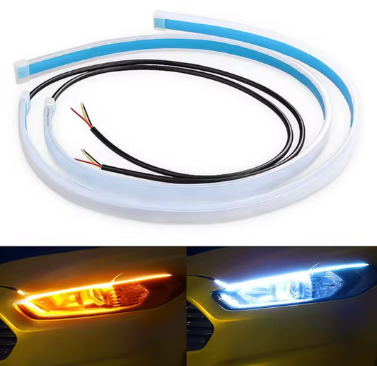 Flexible LED DRL -Φωτα ημέρας με Δυναμικό Φλας – Λευκό/Κίτρινο – 12V