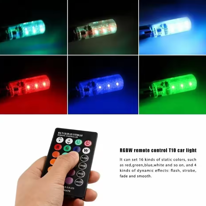 ΛάμπεςT10 W5W RGB LED με Τηλεχειριστήριο&CANbus – Πολύχρωμος Φωτισμός Αυτοκινήτου