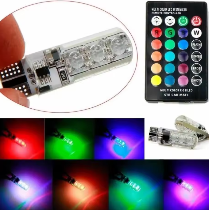 ΛάμπεςT10 W5W RGB LED με Τηλεχειριστήριο&CANbus – Πολύχρωμος Φωτισμός Αυτοκινήτου