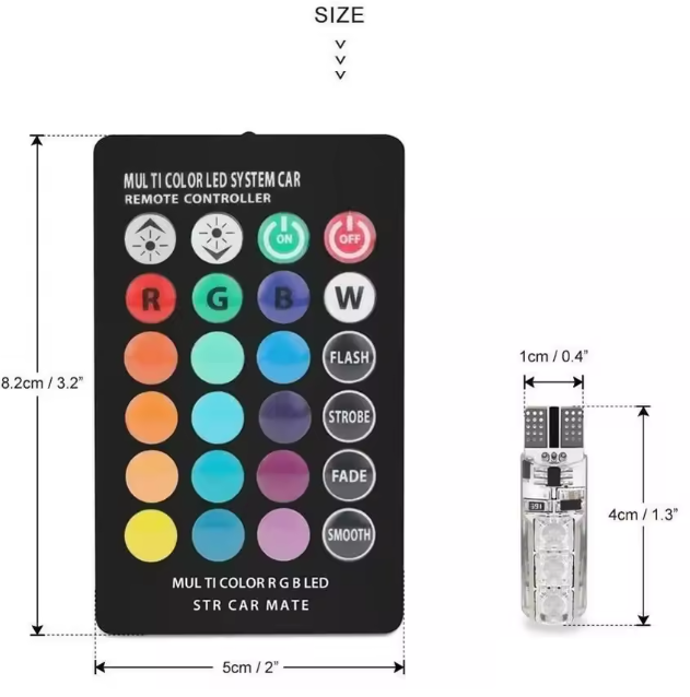 ΛάμπεςT10 W5W RGB LED με Τηλεχειριστήριο&CANbus – Πολύχρωμος Φωτισμός Αυτοκινήτου