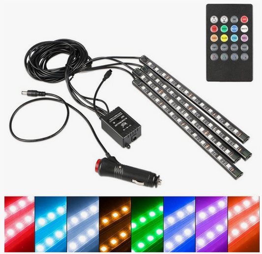 Led Εσωτερικός Φωτισμός Αυτοκινήτου ambient light RGB με 48 LED & Τηλεχειριστήριο – Σετ 4τμχ