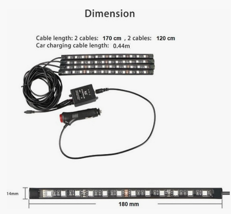 Led Εσωτερικός Φωτισμός Αυτοκινήτου ambient light RGB με 48 LED & Τηλεχειριστήριο – Σετ 4τμχ