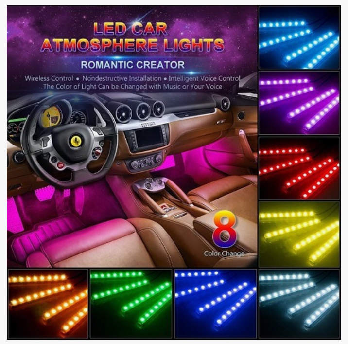 Led Εσωτερικός Φωτισμός Αυτοκινήτου ambient light RGB με 48 LED & Τηλεχειριστήριο – Σετ 4τμχ