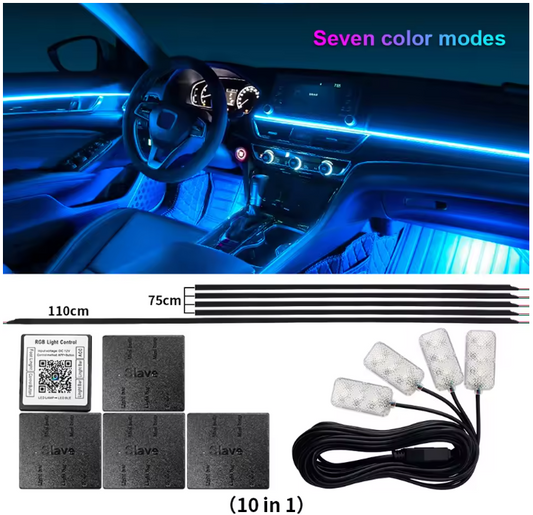 LED Φωτισμός Αυτοκινήτου Ambient Light Kit (10 τμχ) με Bluetooth-App & Αισθητήρα Ήχου