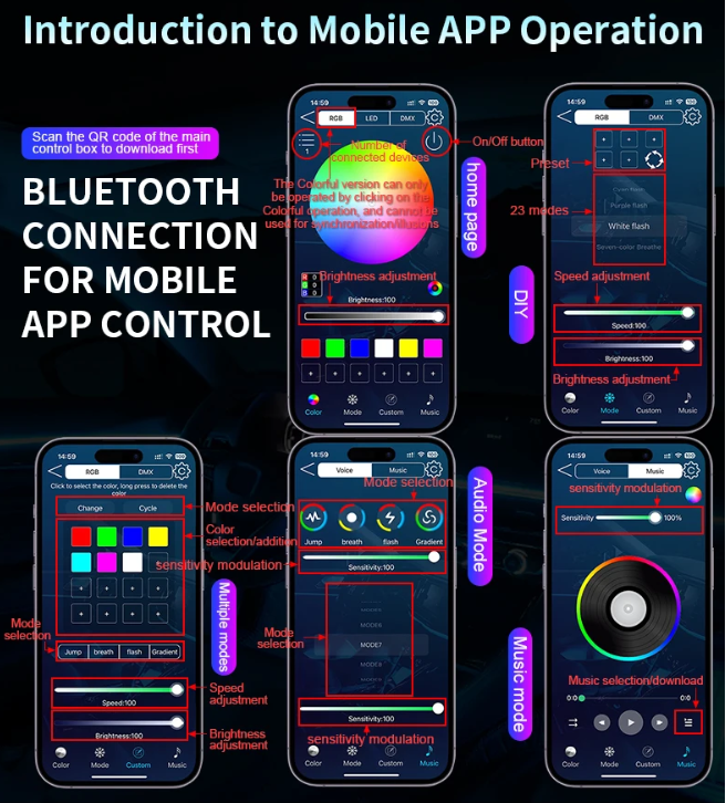 LED Φωτισμός Αυτοκινήτου Ambient Light Kit (10 τμχ) με Bluetooth-App & Αισθητήρα Ήχου