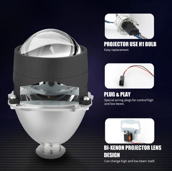 2.5" Projector Lens Kit – Ισχυρός Φωτισμός με Κοφτή Δέσμη & Μεγάλη Εμβέλεια-Ασημι-2τμχ