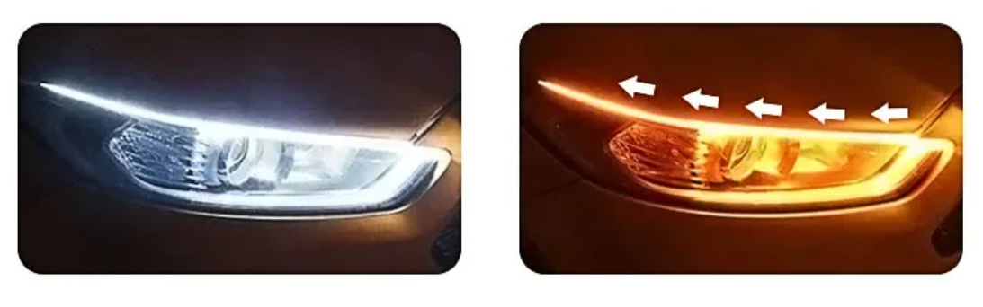 Flexible LED DRL -Φωτα ημέρας με Δυναμικό Φλας – Λευκό/Κίτρινο – 12V