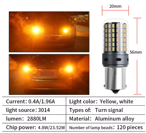 LED Φλας & Ημερήσια Φώτα DRL -  BA15S – Υψηλή Φωτεινότητα 2880 LM , CANBUS 12V - 2τμχ